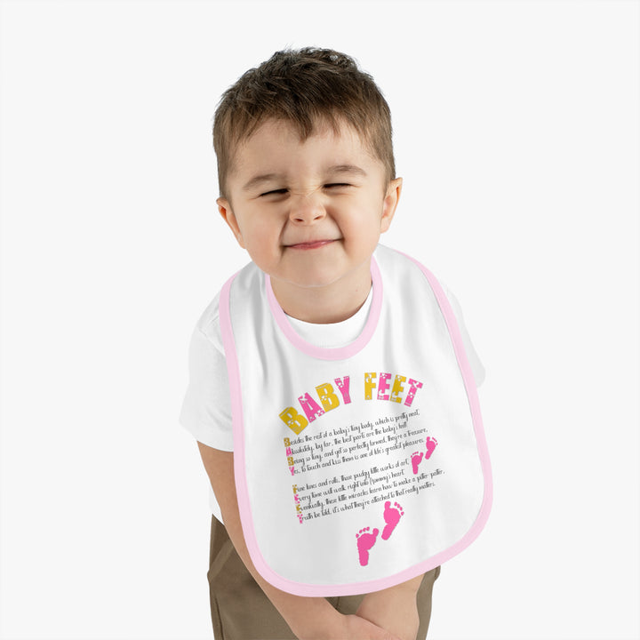 Baby Steps Acrostic Poem - Contrast Trim Jersey Bib - "Baby Feet" Pink Footprints