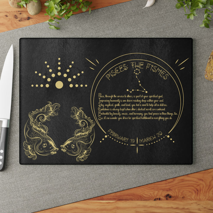 Pisces Acrostic Poem Glass Cutting Board