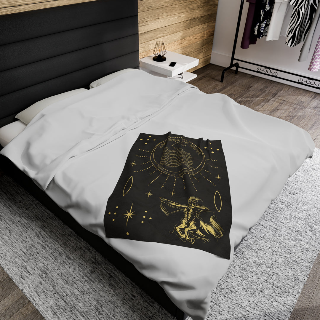 Written in the Stars Velveteen plush blanket with acrostic poem spelling out "Sagittarius"