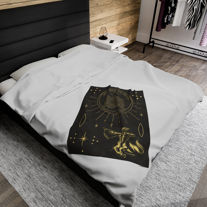 Written in the Stars Velveteen plush blanket with acrostic poem spelling out "Sagittarius"