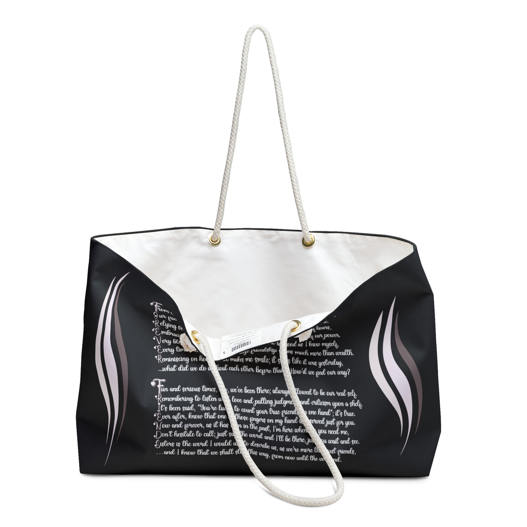 Black and Pink Weekender Tote Bag with Acrostic Poem Spelling Out "Forever Friends"