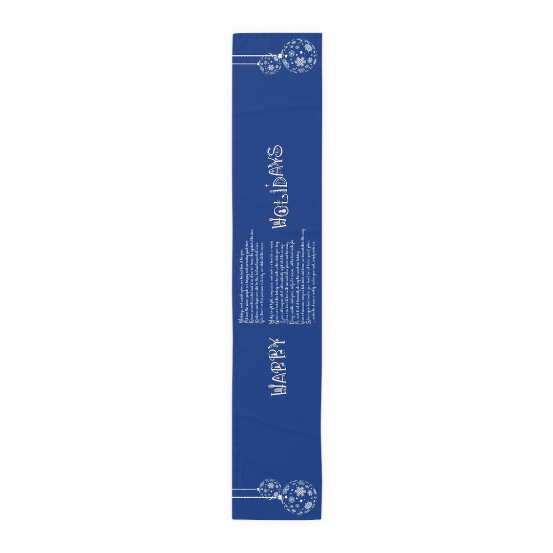 Happy Holidays Acrostic Poem Table Runner - Blue-Ornaments