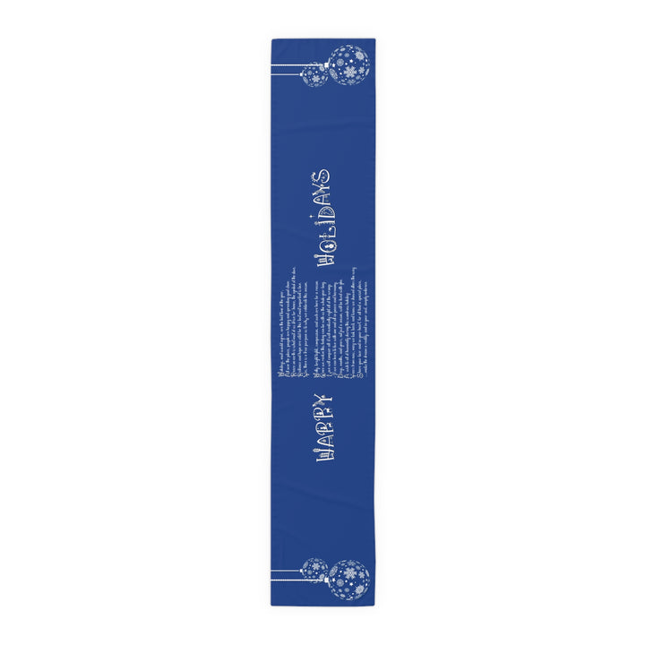 Happy Holidays Acrostic Poem Table Runner - Blue-Ornaments