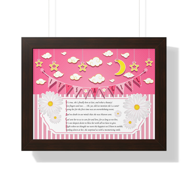 Baby Steps "It's a Girl" Framed Print - Pink Stripes -No Personalization