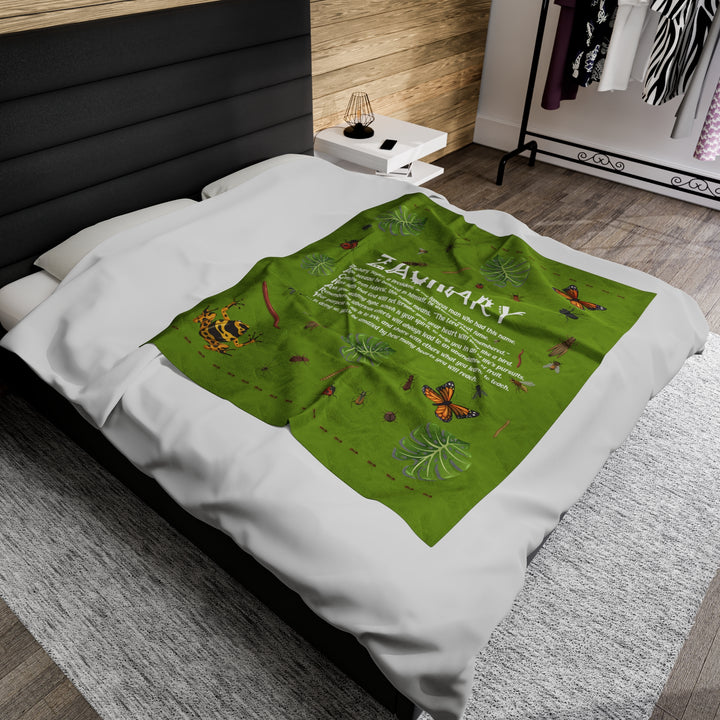 Namesakes Acrostic Poem on Black Velveteen Plush Blanket with Bug Design