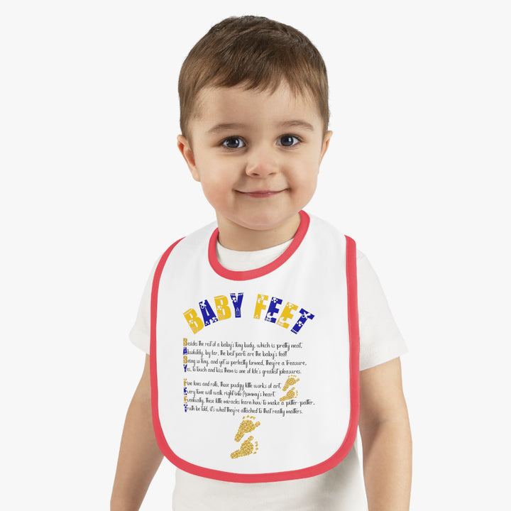 Baby Steps Acrostic Poem - Contrast Trim Jersey Bib - "Baby Feet" Gold Footprints