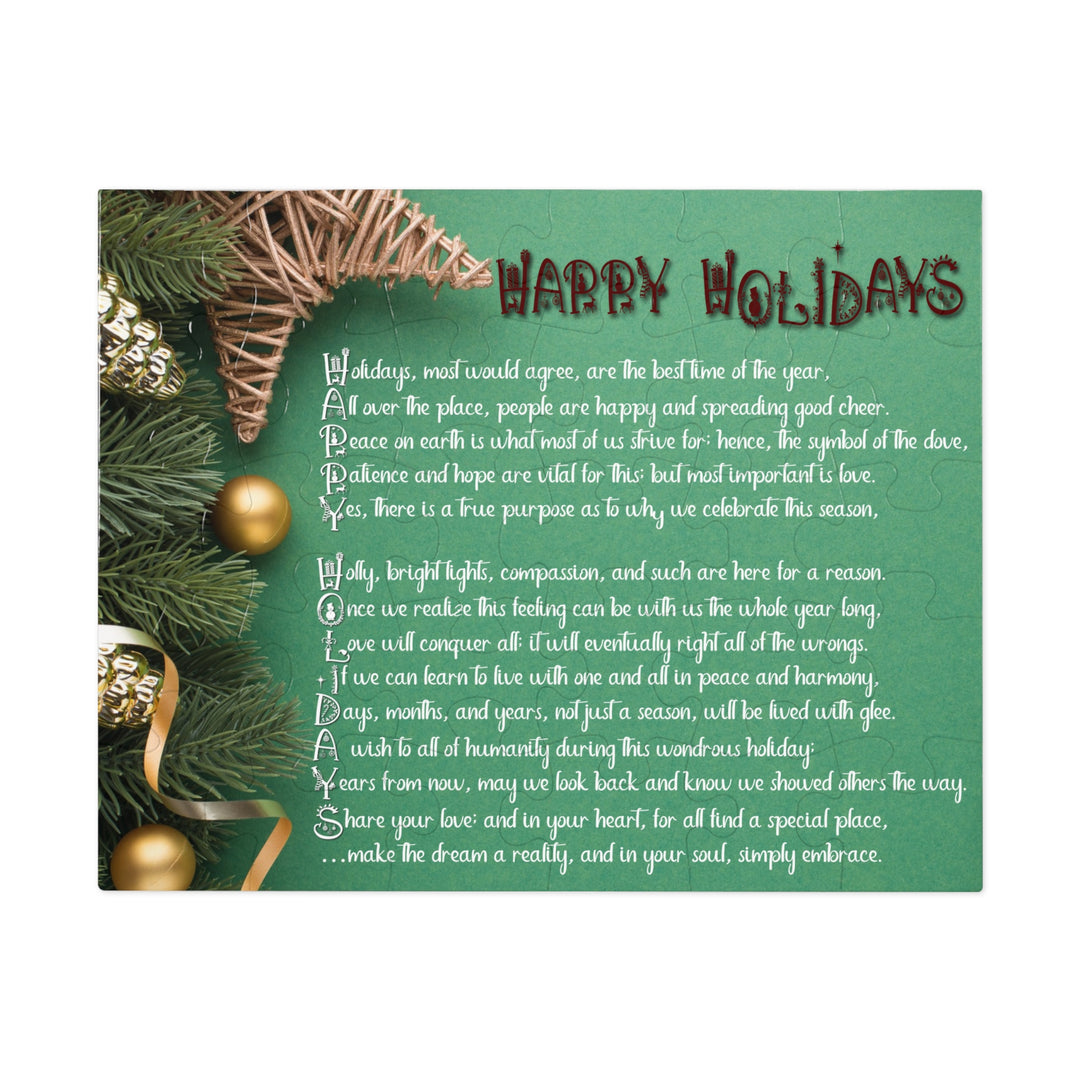 Happy Holidays Acrostic Poem Puzzle - Green Boho - Tin Box