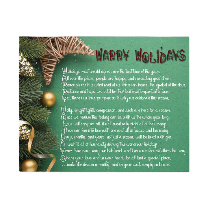 Happy Holidays Acrostic Poem Puzzle - Green Boho - Tin Box