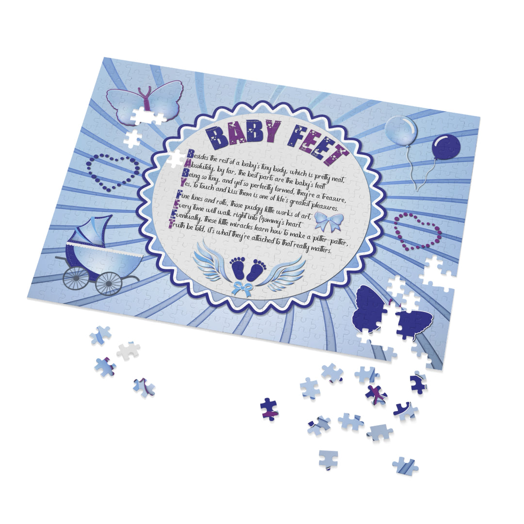 Baby Feet Acrostic Poem Puzzle - Blue Swirl - Tin Box