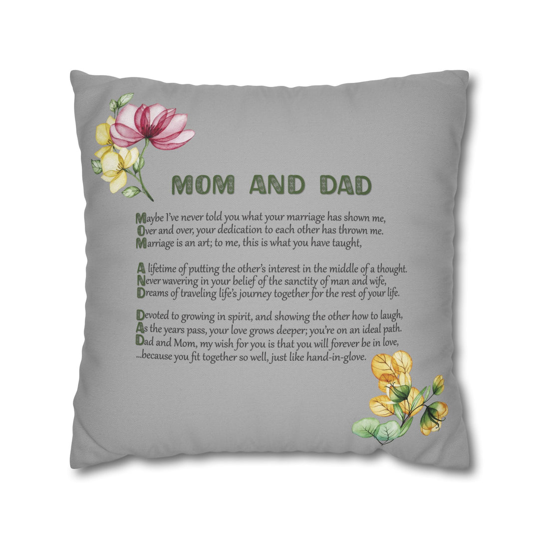 Mom and Dad Acrostic Poem Pillow Cover - Grey