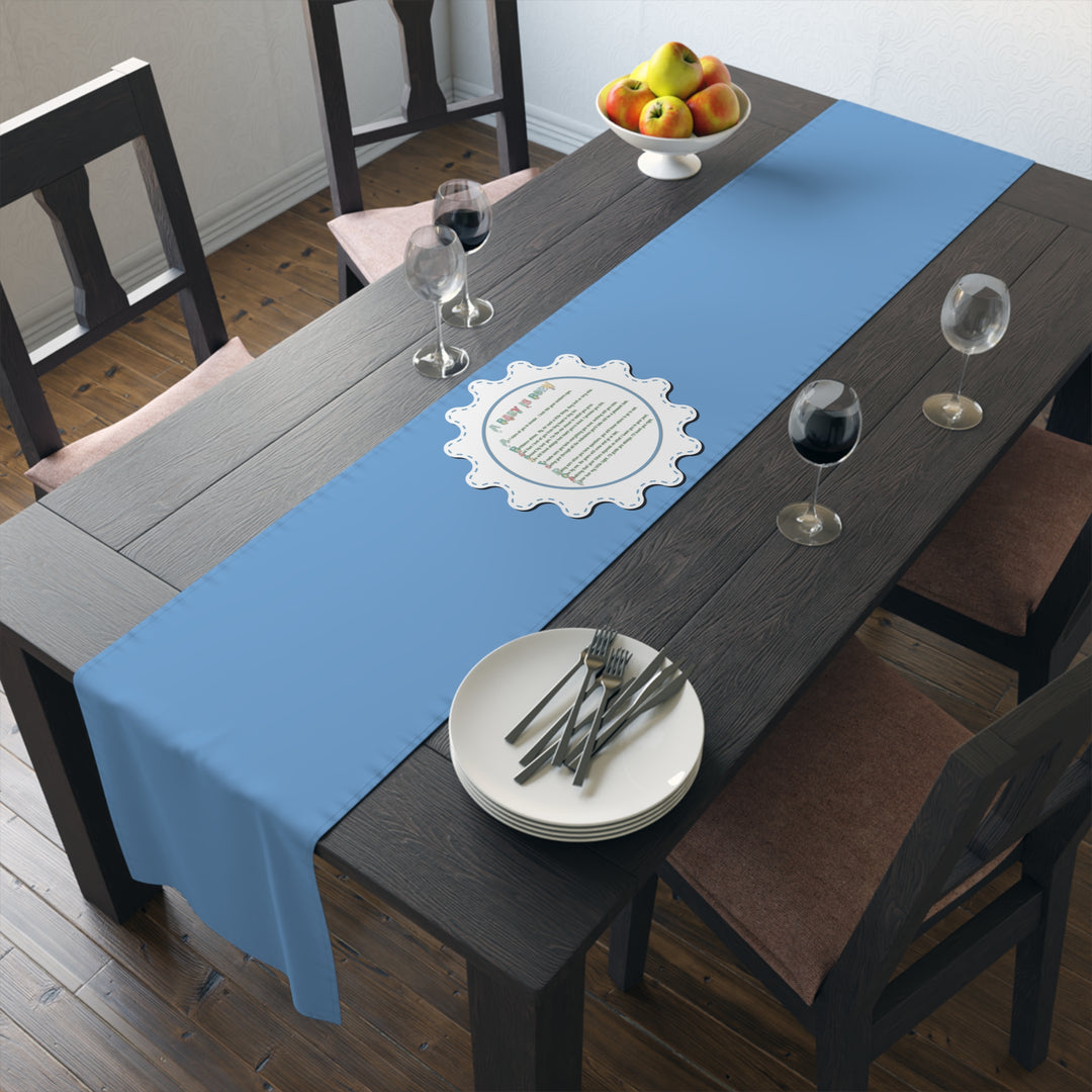 “A Baby is Born” Table Runner - Baby Items Font - Blue - No Personalization