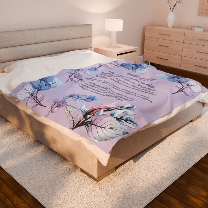 Mother-in-Law Acrostic Poem Velveteen Plush Blanket - Transparent Flowers