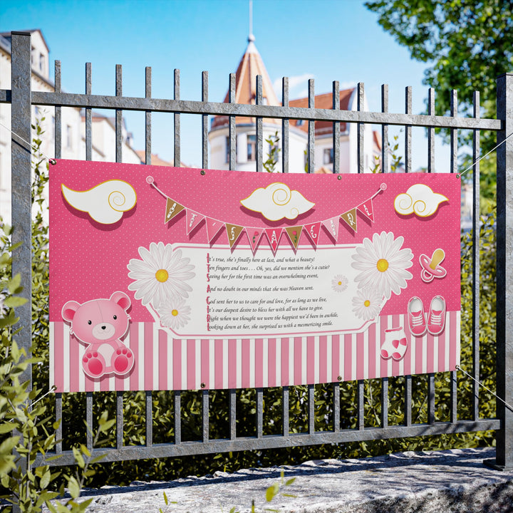 FIX SIZES! It's a Girl Poem Vinyl Banner - Pink Stripes - No Personalization