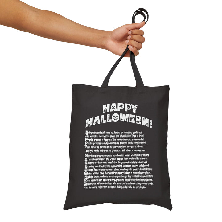 Happy Halloween Acrostic Poem Canvas Candy Tote Bag - Creepy Pink Pumpkin - No Personalization