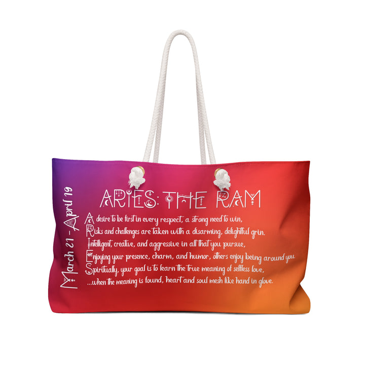 Weekender Bag with Acrostic Poem Spelling out "Aries"