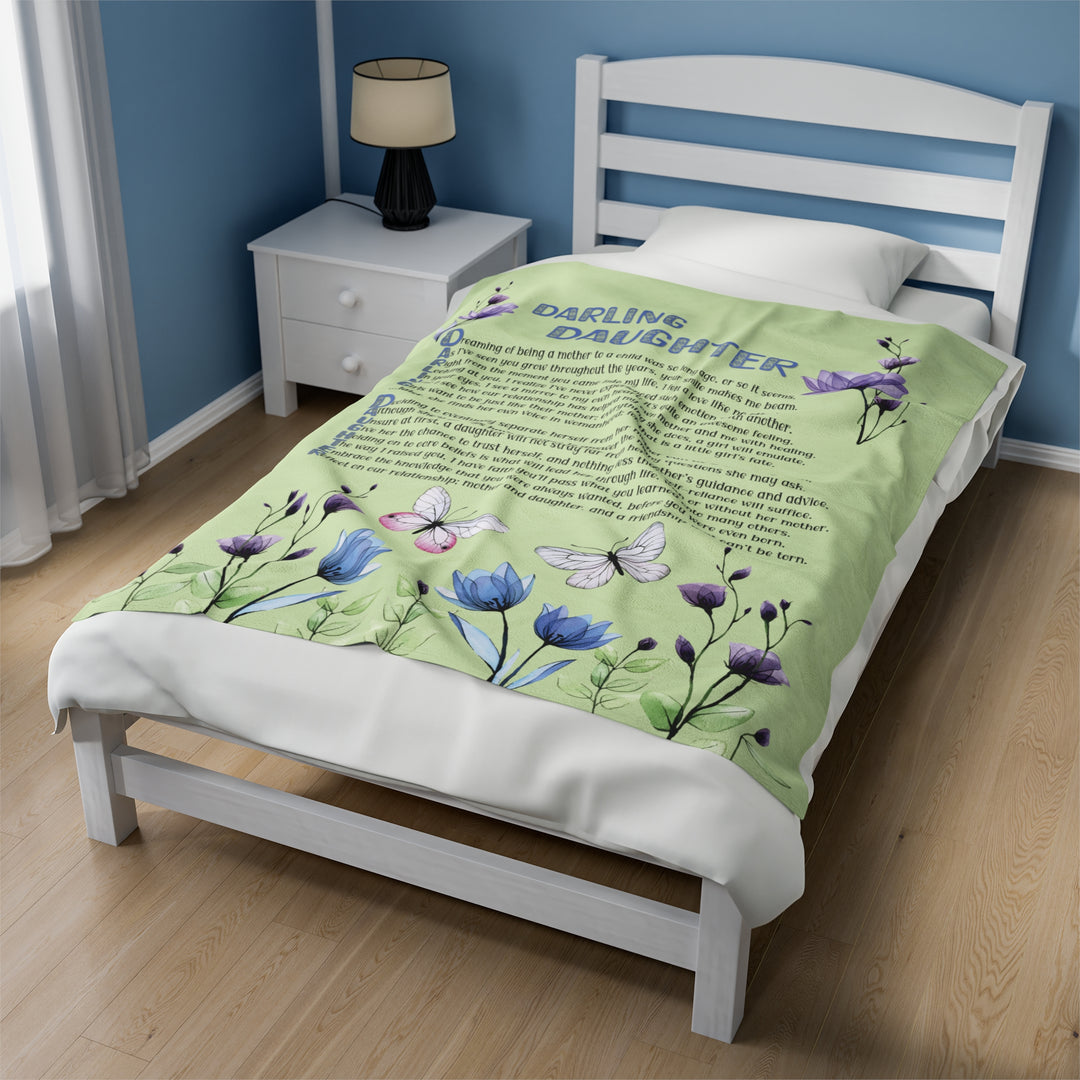 It's Just a Phrase Velveteen Plush Blanket with Acrostic Poem Spelling out "Darling Daughter" - Floral Design