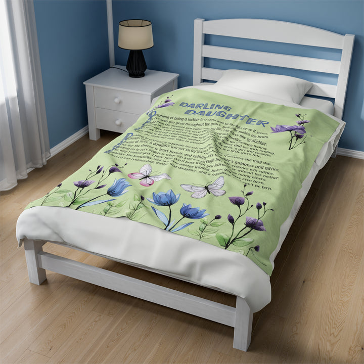 It's Just a Phrase Velveteen Plush Blanket with Acrostic Poem Spelling out "Darling Daughter" - Floral Design