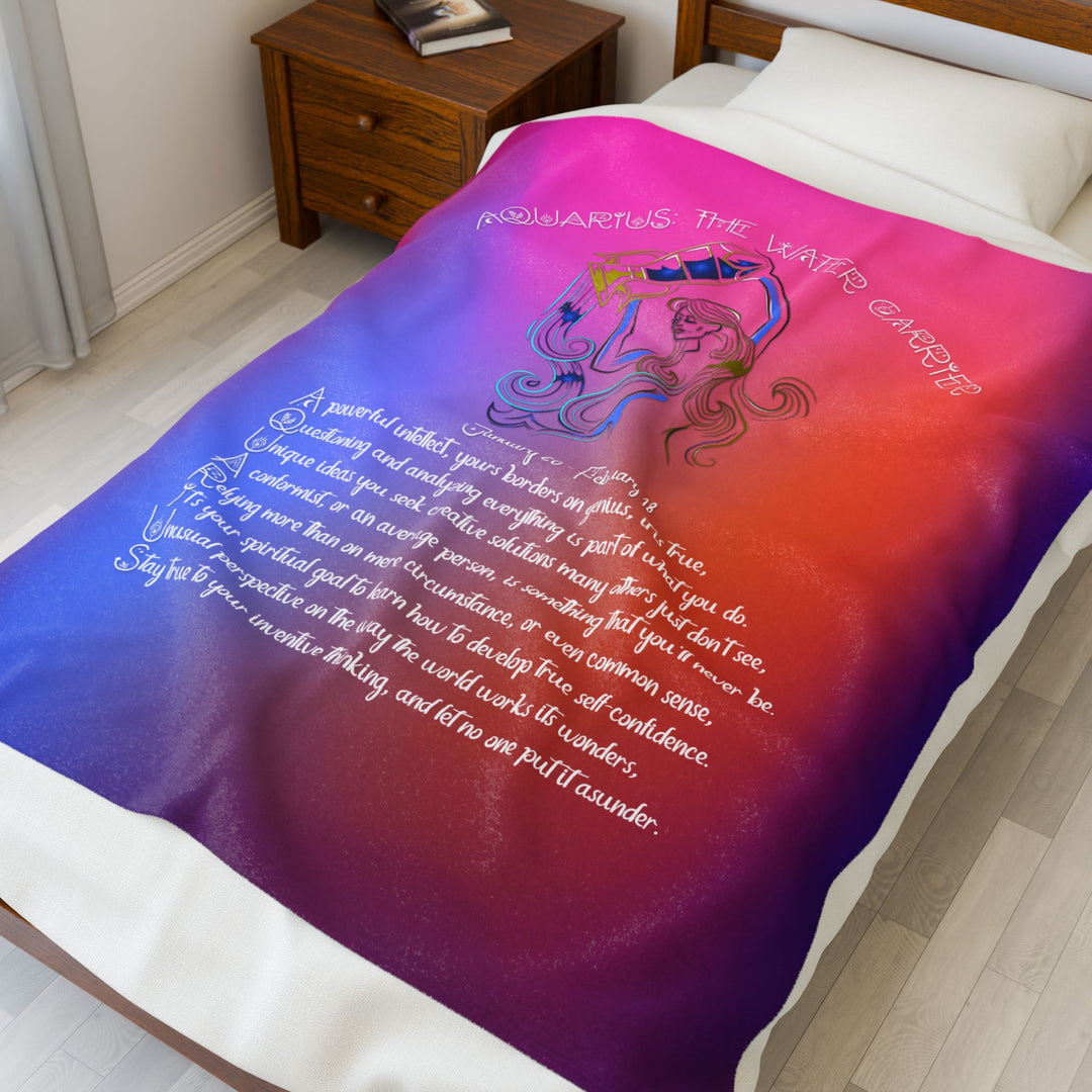 Aquarius Acrostic Poem Velveteen Plush Blanket - Colored
