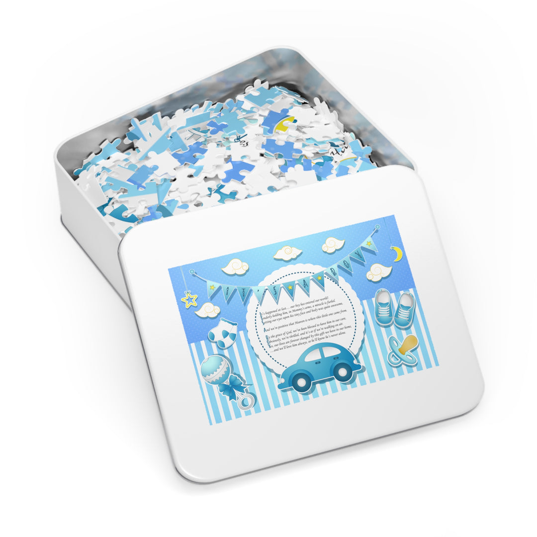 It's a Boy Acrostic Poem Puzzle - Blue Stripes - Tin Box - No Personalization