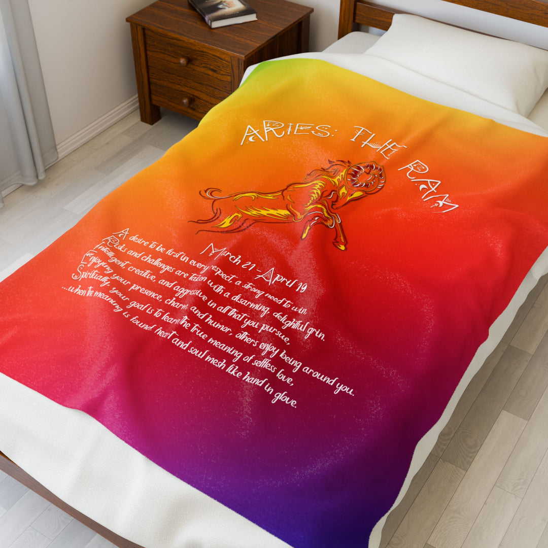 Aries Acrostic Poem Velveteen Plush Blanket - Colored