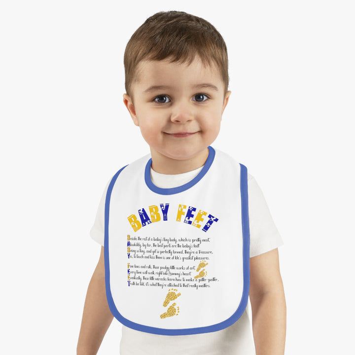 Baby Steps Acrostic Poem - Contrast Trim Jersey Bib - "Baby Feet" Gold Footprints