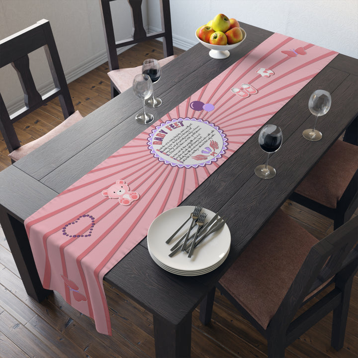 Baby Feet Acrostic Poem Table Runner - Pink-Wings