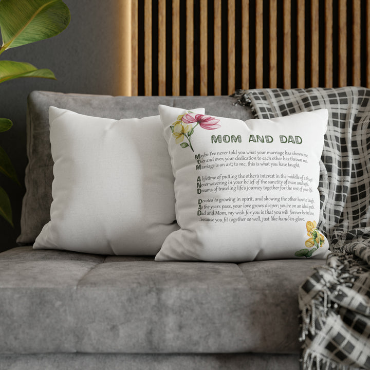 It's Just a Phrase "Mom and Dad" Acrostic Poem Pillow Case/Cover - White