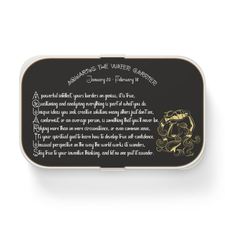Aquarius Acrostic Poem Bento Lunch Box - Wooden Lid