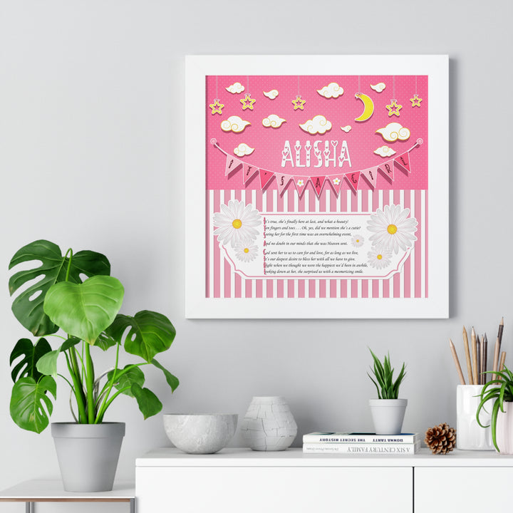 Baby Steps Framed Print Collection - Pink Stripes - "It's a Girl" Personalized