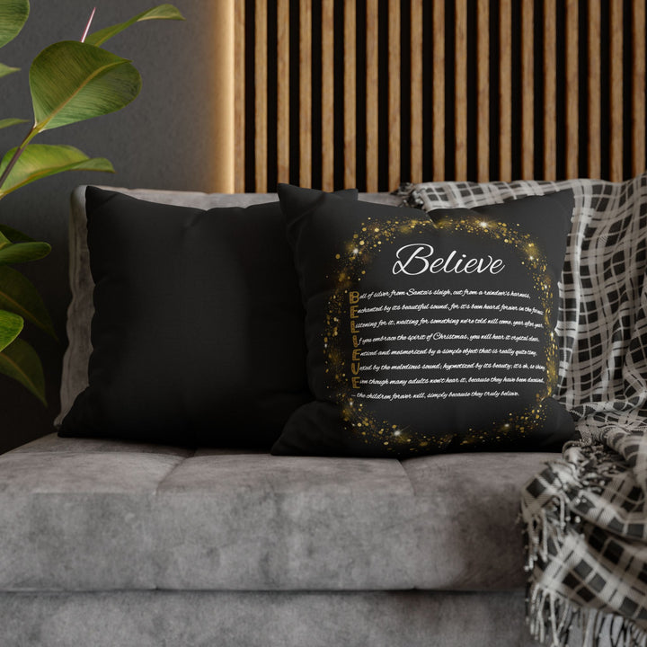 "Believe" Acrostic Poem Pillow Cover from "Learn, Lead, Believe" Collection - Black