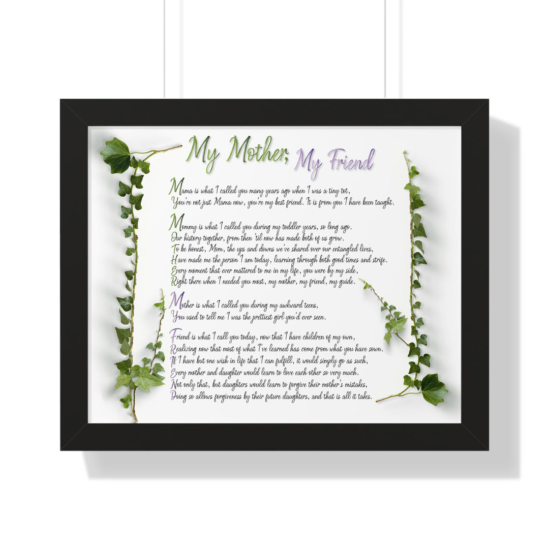 "My Mother, My Friend" Framed Acrostic Poem Print - Soft
