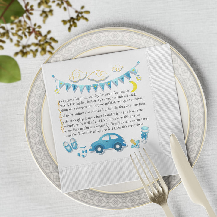 Baby Steps "It's a Boy" White Coined Napkins