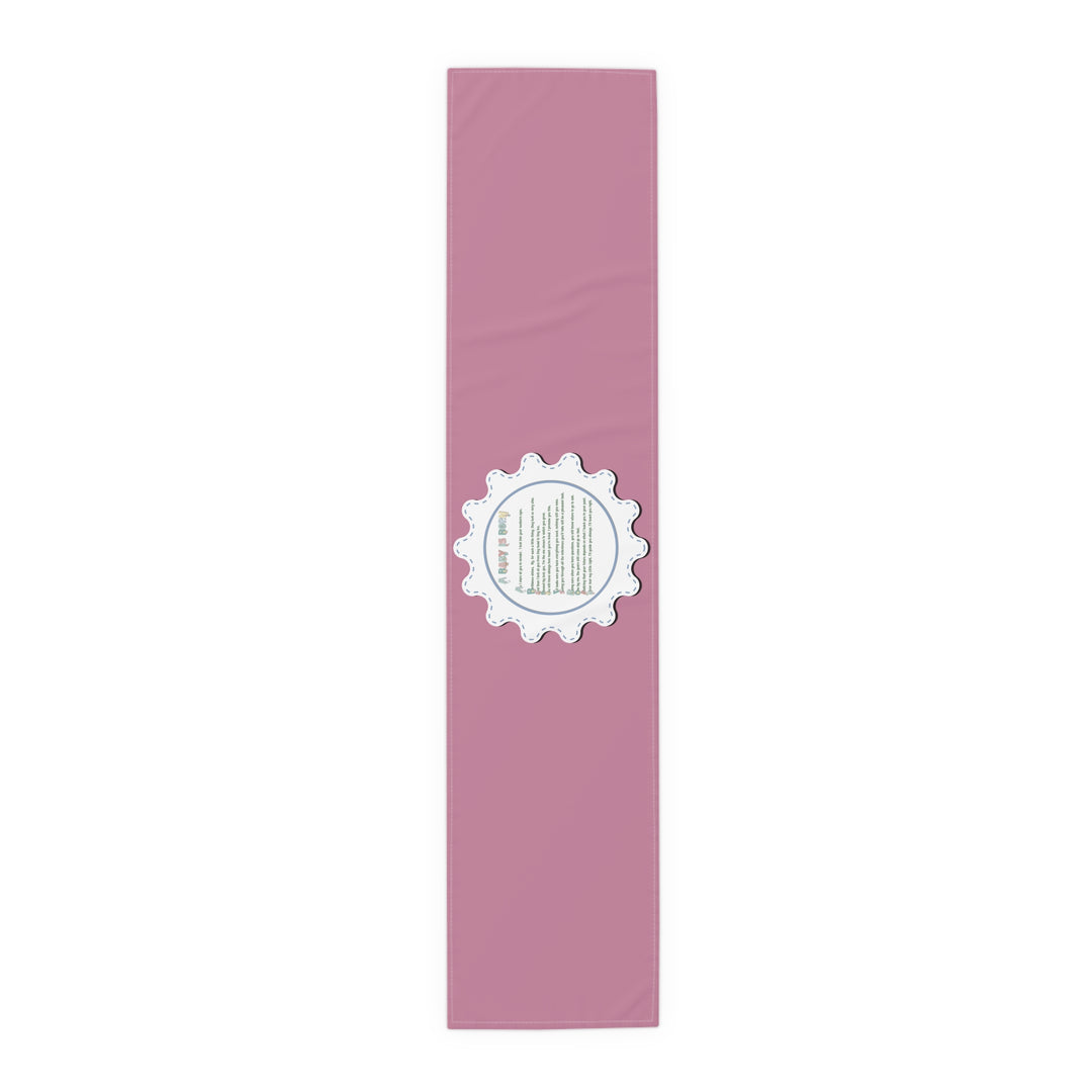 “A Baby is Born” Table Runner - Baby Items Font - Pink - No Personalization