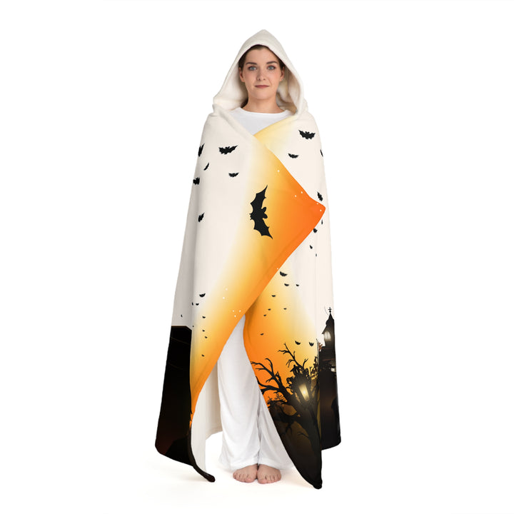 Happy Halloween Acrostic Poem Hooded Sherpa Fleece Blanket  - Haunted House