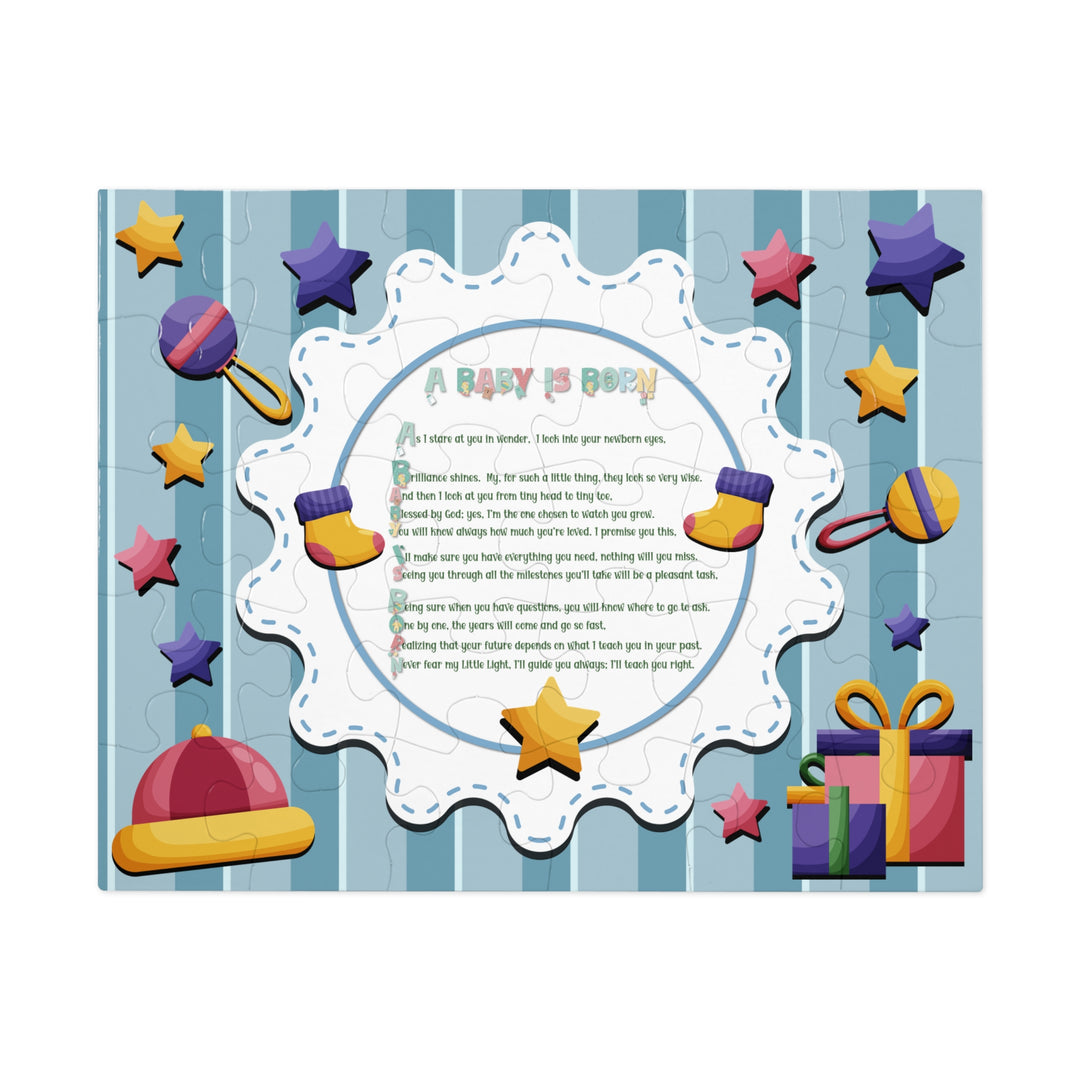 A Baby is Born Acrostic Poem Jigsaw Puzzle - Stars - Tin Box