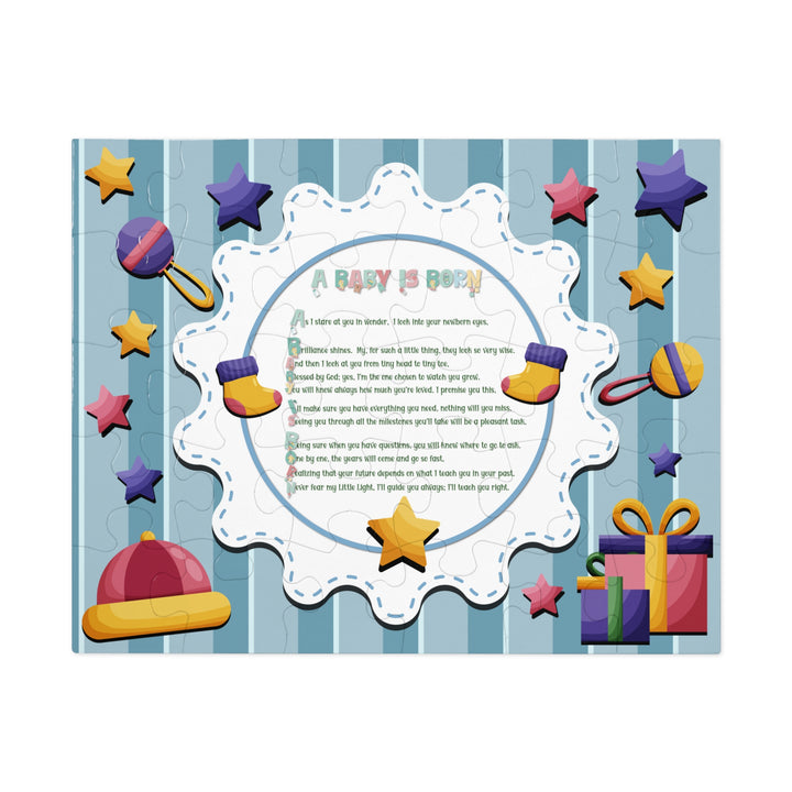 A Baby is Born Acrostic Poem Jigsaw Puzzle - Stars - Tin Box