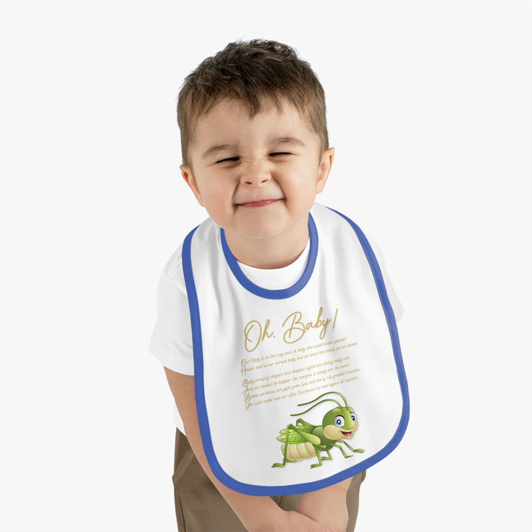 "Oh, Baby!" Acrostic Poem Contrast Trim Jersey Bib -Grasshopper