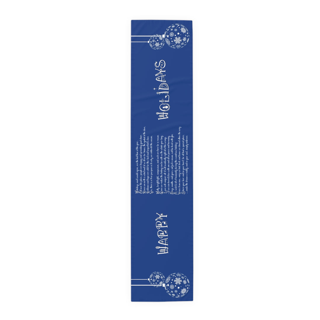 Happy Holidays Acrostic Poem Table Runner - Blue-Ornaments