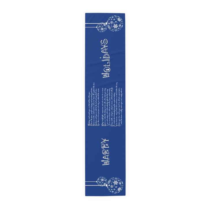 Happy Holidays Acrostic Poem Table Runner - Blue-Ornaments