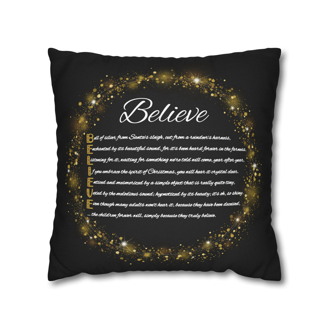 "Believe" Acrostic Poem Pillow Cover from "Learn, Lead, Believe" Collection - Black