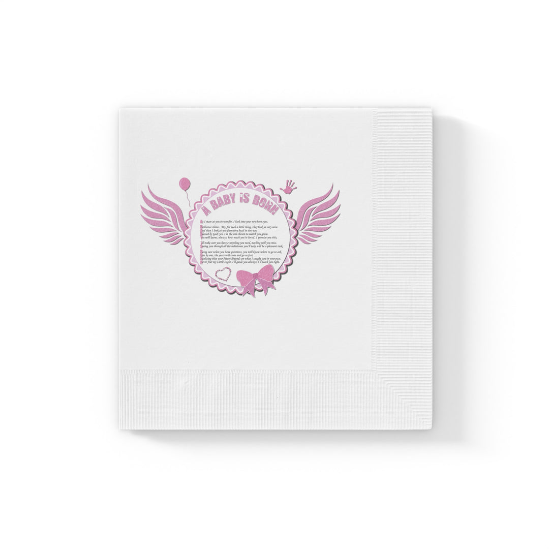 A Baby is Born Baby Shower Coined Napkins - Pink Wings - No Personalization