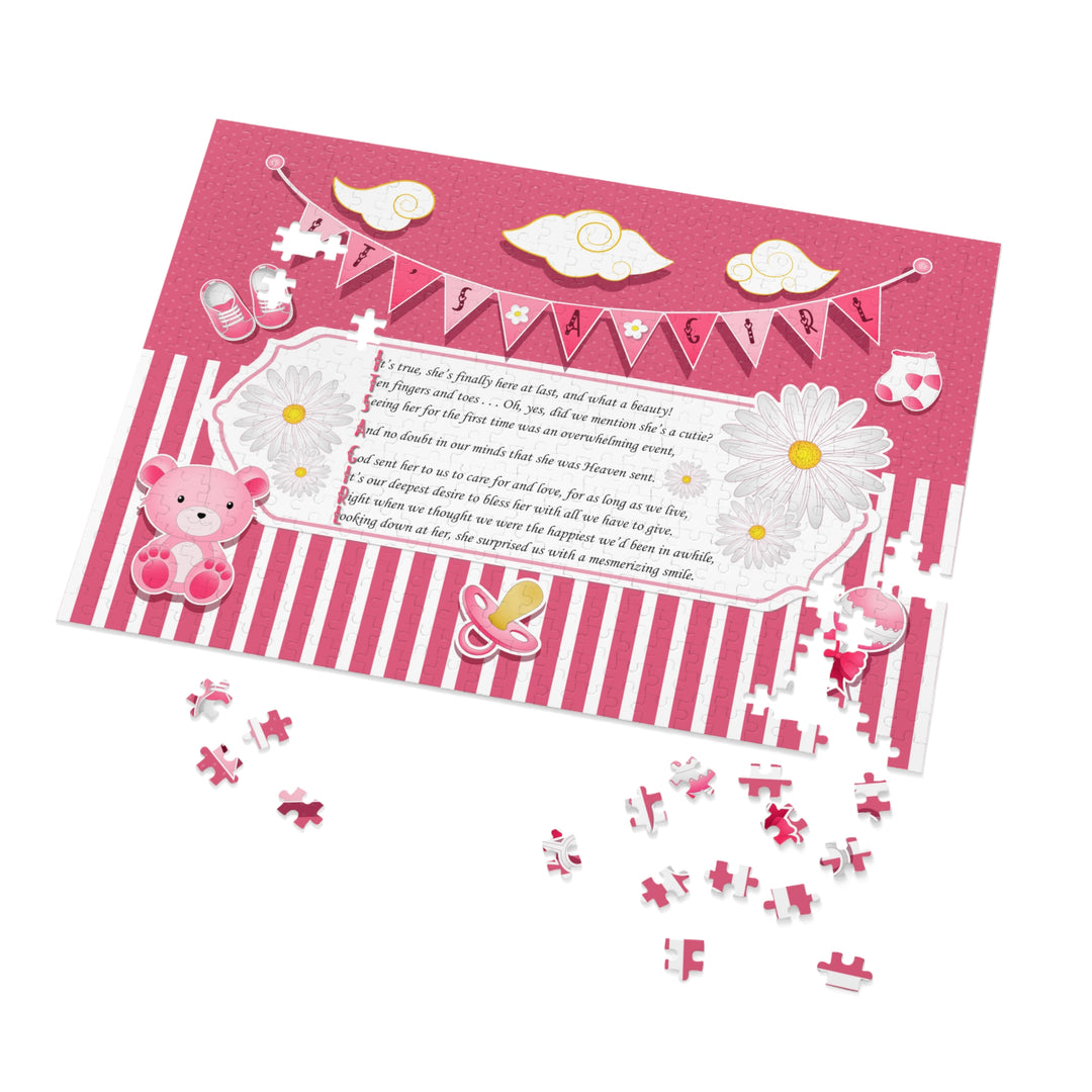 It's a Girl Acrostic Poem Puzzle - Banner and Stripes - No Personalization