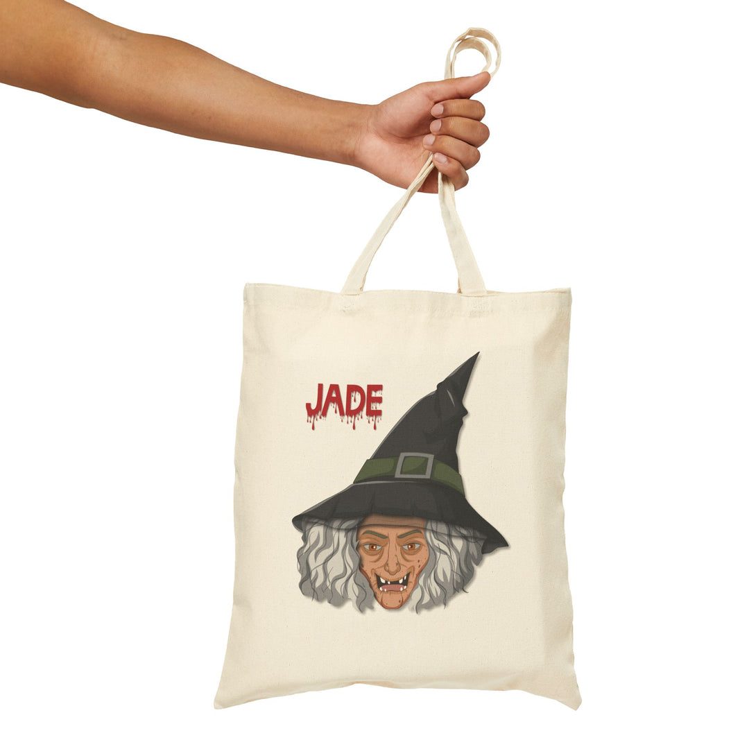 "Happy Halloween" Acrostic Poem Canvas Candy Tote Bag - Old Witch - Personalized