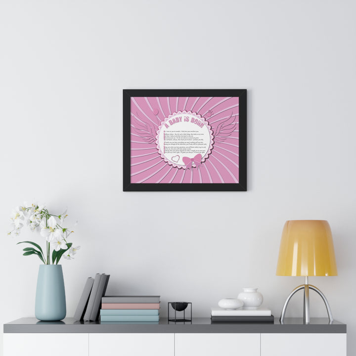 Baby Steps Acrostic Poem Framed Print "A Baby is Born" - Pink
