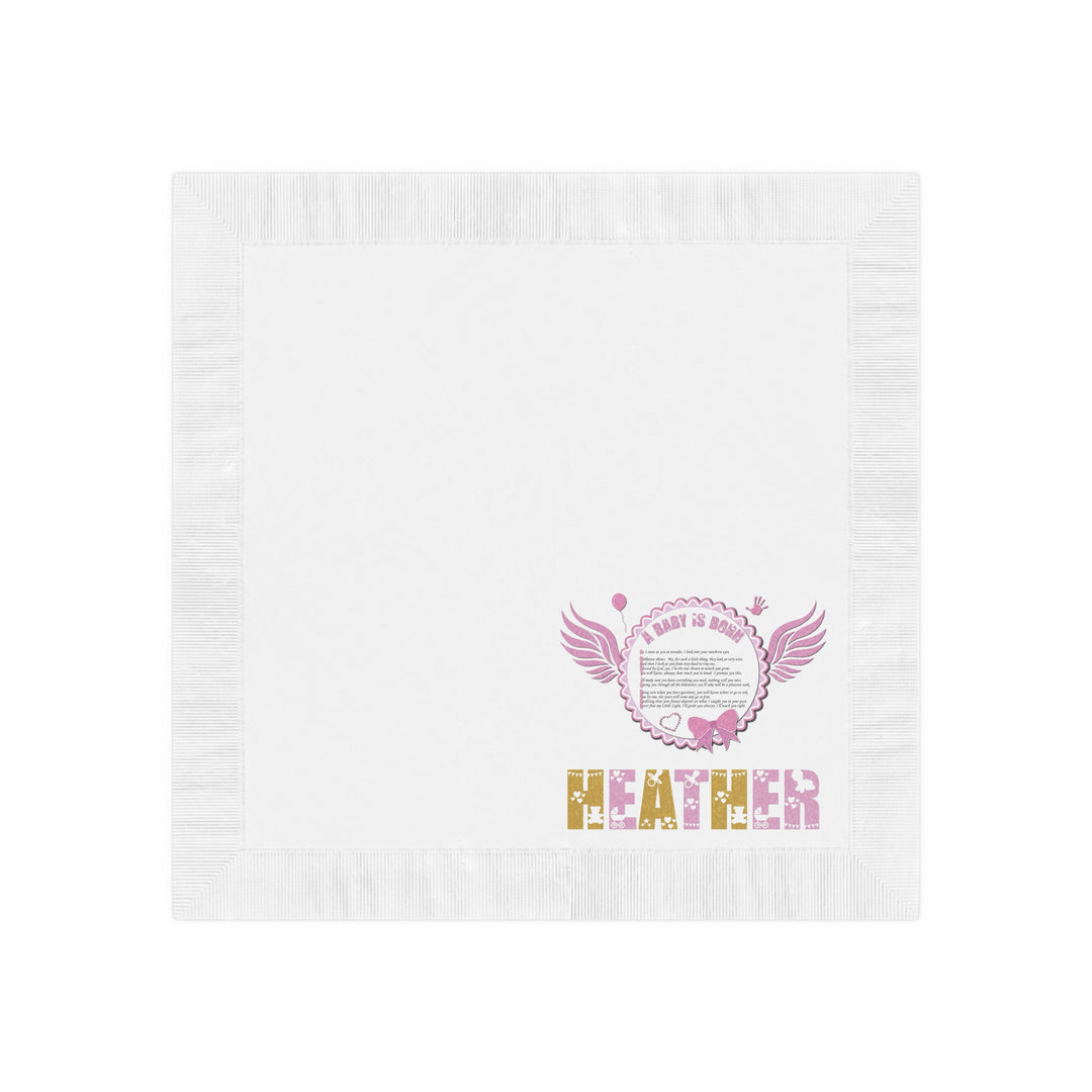A Baby is Born Baby Shower Coined Napkins - Pink Wings - Personalized