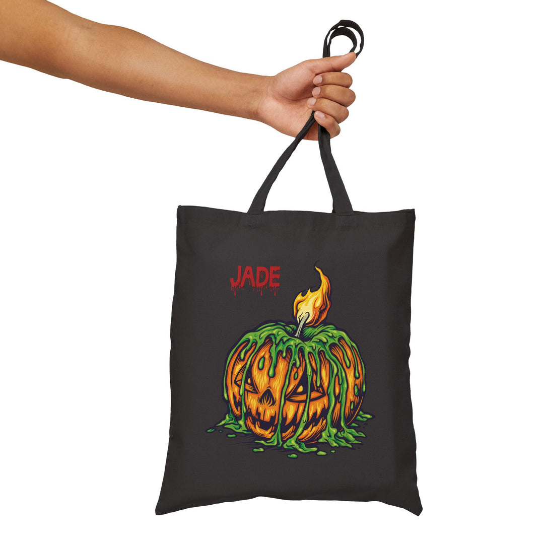 "Happy Halloween" Acrostic Poem Canvas Candy Tote Bag - Creepy Pumpkin- Personalized