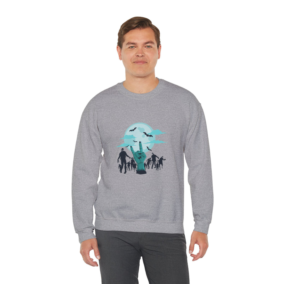 Happy Halloween Acrostic Poem Sweatshirt - "Rock On" Hand and Zombies