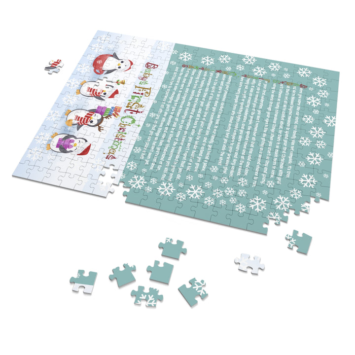 Baby's First Christmas Acrostic Poem Jigsaw Puzzle - Gingerbread - Penguins - Tin Box