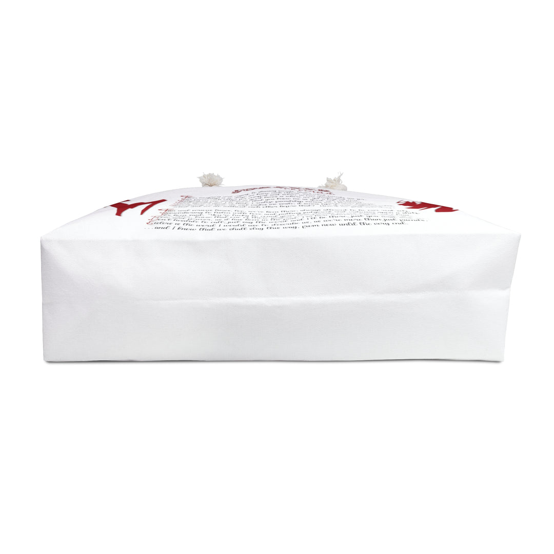 White and Red Weekender Tote Bag with Acrostic Poem Spelling Out "Forever Friends"