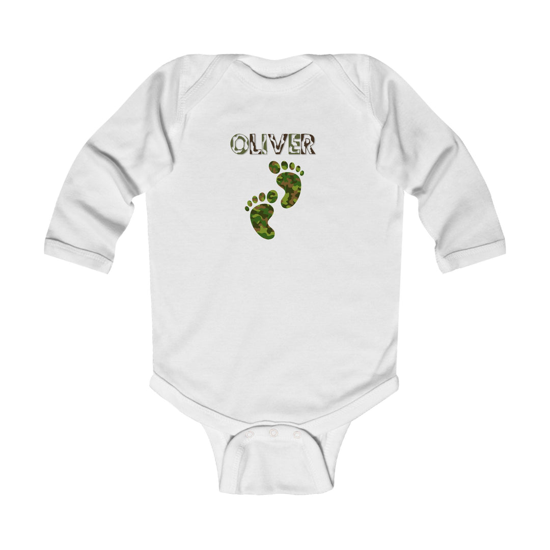Baby Feet Acrostic Poem Infant Long Sleeve Bodysuit - Camo - Personalized